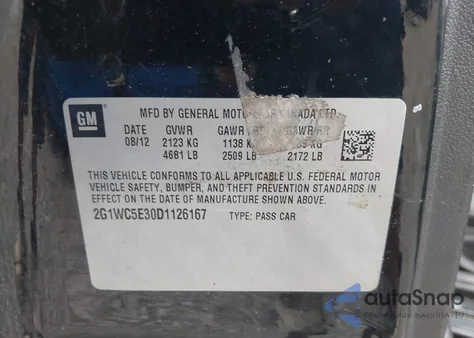 2013 Chevrolet Impala Ltz z USA, uszkodzony, nr VIN 2G1WC5E30D1126167